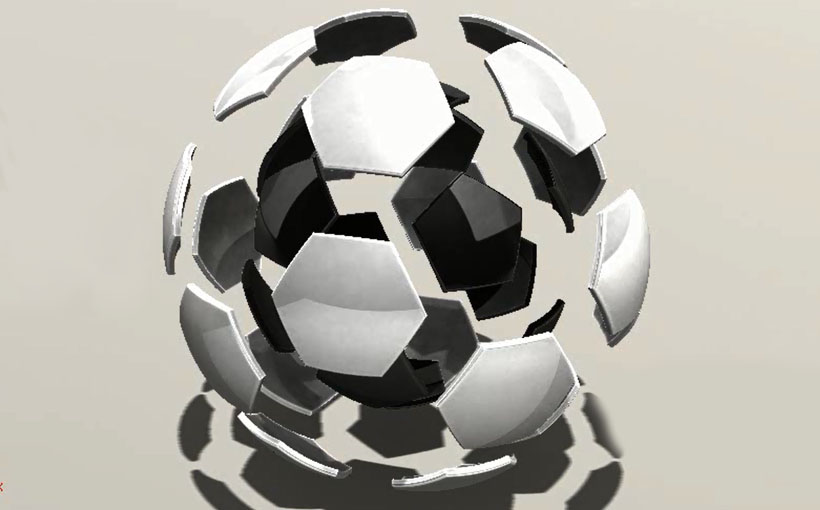 Zaprojektowano w SolidWorks: piłka jest okrągła a bramki są dwie