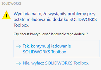 Problem z ładowaniem dodatku SOLIDOWRKS Toolbox
